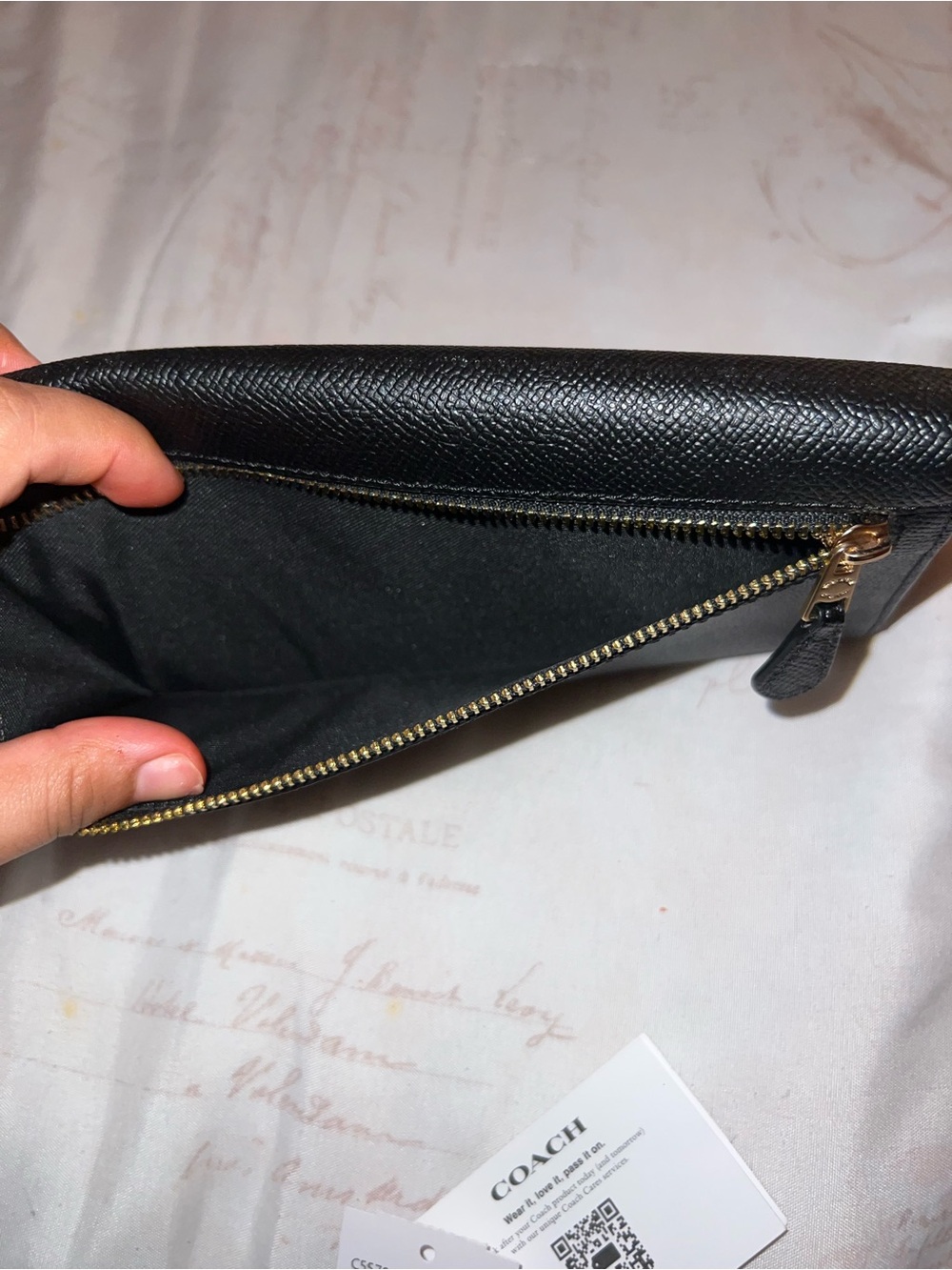 Coach Slim Black Trifold Pebbled Leather Long Wallet with Gold Logo - Picture 7 of 11